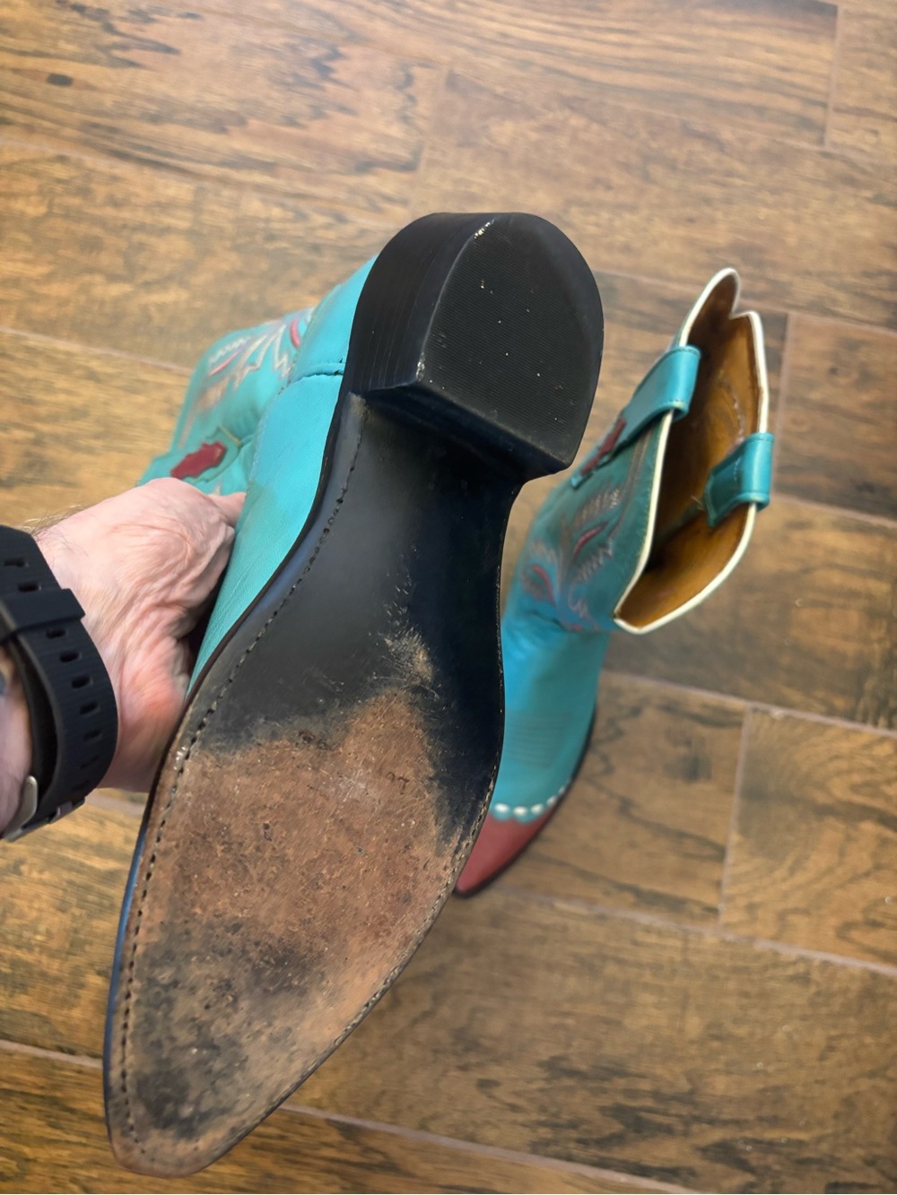 Lucchese Turquoise and Red lizard Pointed-Toe Western Boots 6.5B - Picture 4 of 7